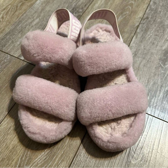 Ugg Oh Yeah Pink Fluffy Slide Sandals Slippers - Picture 3 of 9